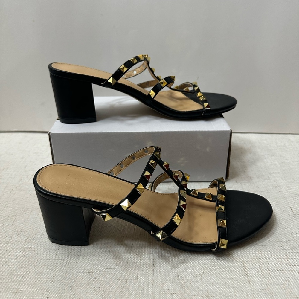Catherine Malandrino Black Heels with Gold Studs - Picture 2 of 13